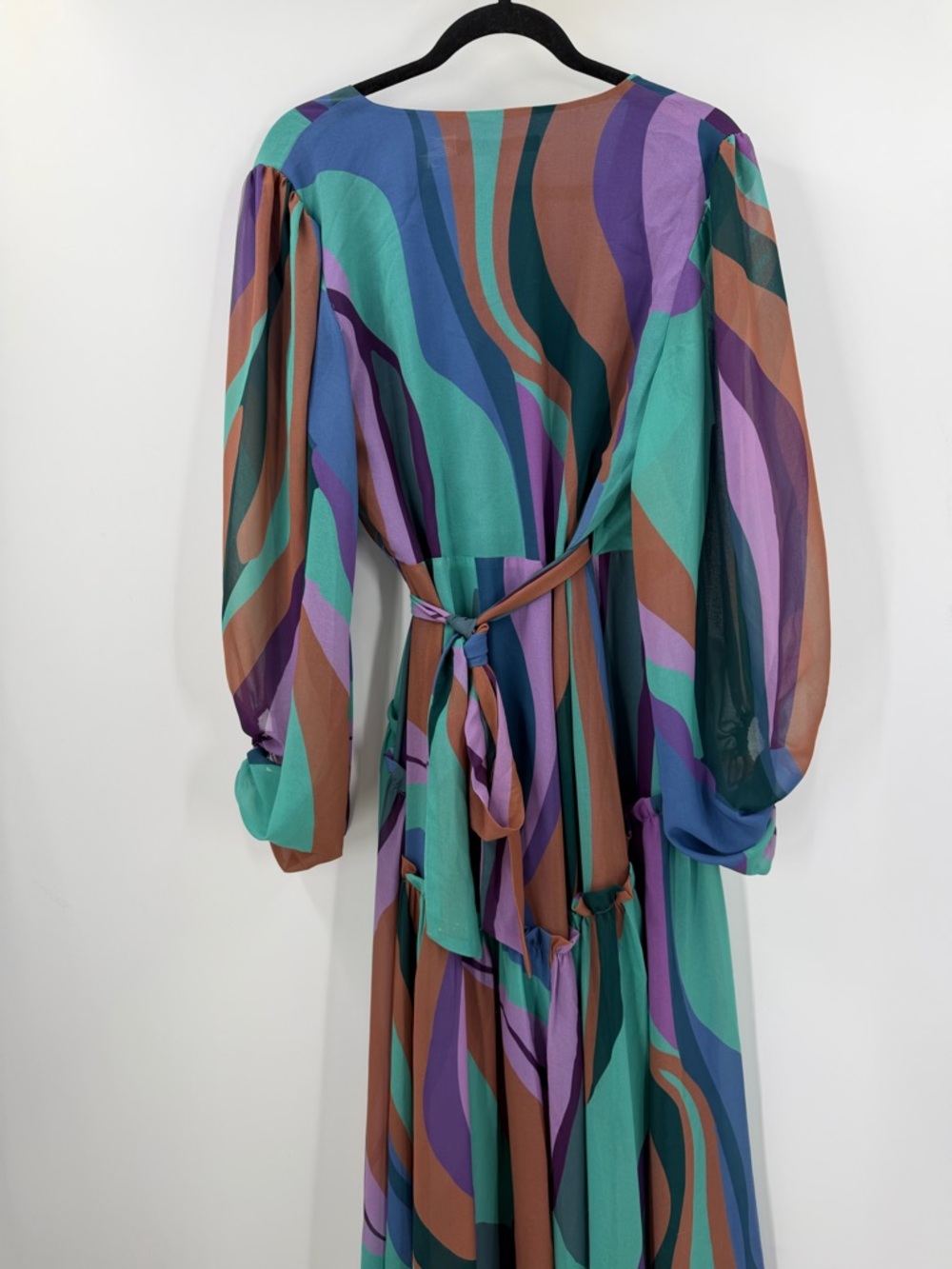 Hutch Multicolor Striped High-Low Wrap Dress in Teal, Purple & Brown Size M - Picture 10 of 14